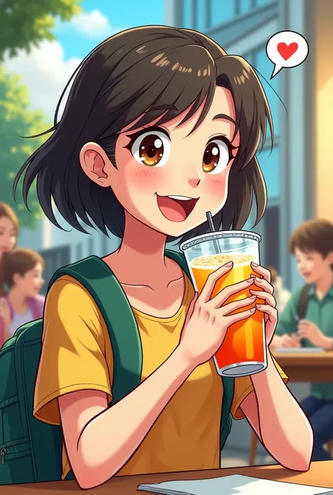 comic strip  animated student  with a drink 