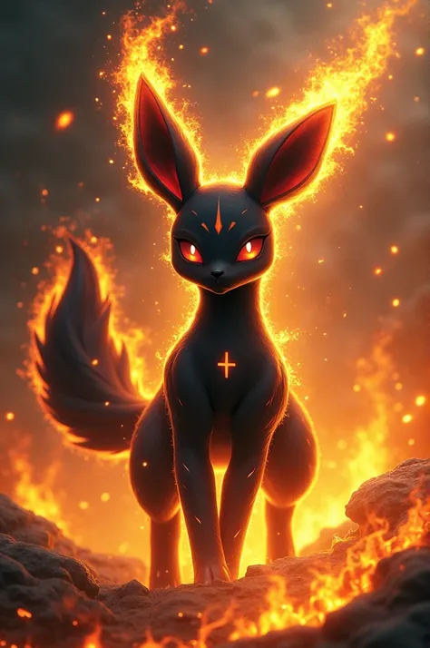 Pokemon Umbreon of Dark Fire and Yellow Flames