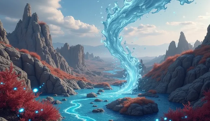 Close up of a blue stream flowing through a rocky area, The art of math by Juan Giménez, tumblr, The art of math, river of Blue flame, Blue flames surrounding, magic Blue flame, Blue flame!, Blue flame everywhere, Blue flame, emerging from Blue flame, brea...