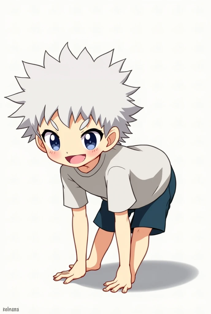 O killua 2d "Simpler" away from the camera "glad" "with shining eyes" looking to the left "with the body forward"