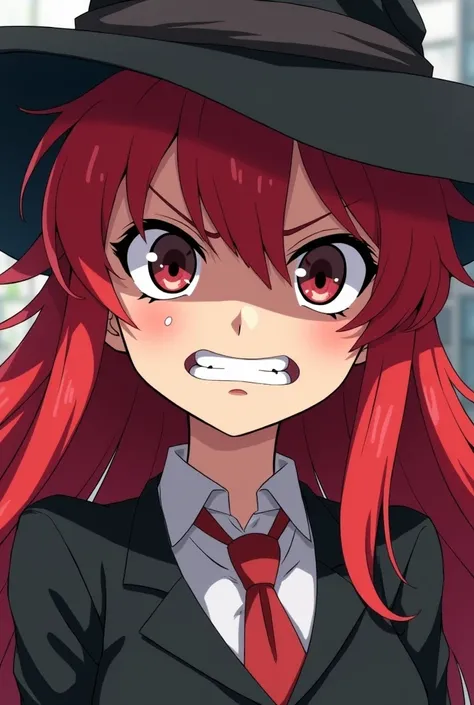 Anime, Witch, Smuggy Face, Angry, One girl, Red haired