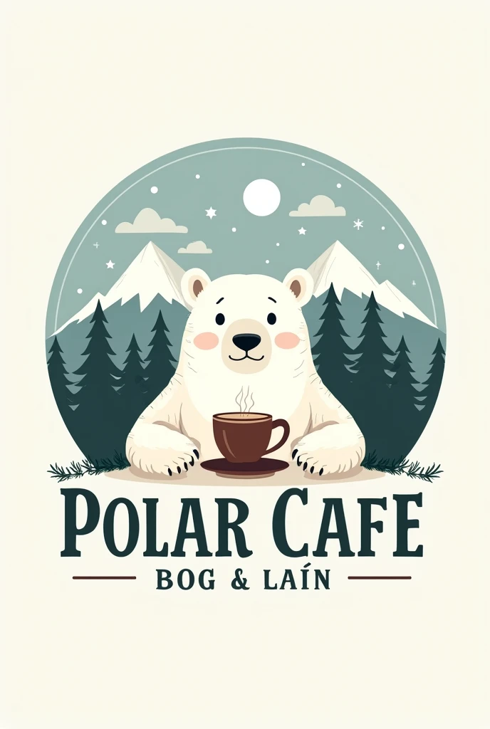 Logo polar cafe 
Montagne enneigées café latte ours polaire ski