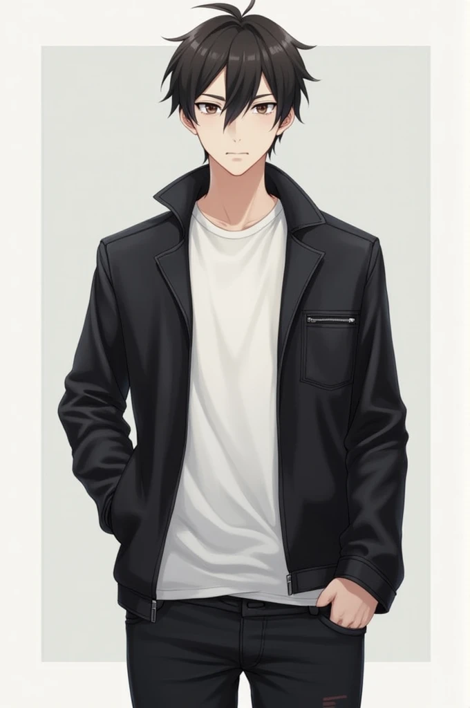 {
  "prompt": "Create a portrait of a character named Akito Yamada. He has a Two Block Cut hairstyle with black hair, the sides and back short while the top is longer and neatly styled, with bangs slightly covering his forehead. His face is oval-shaped wit...