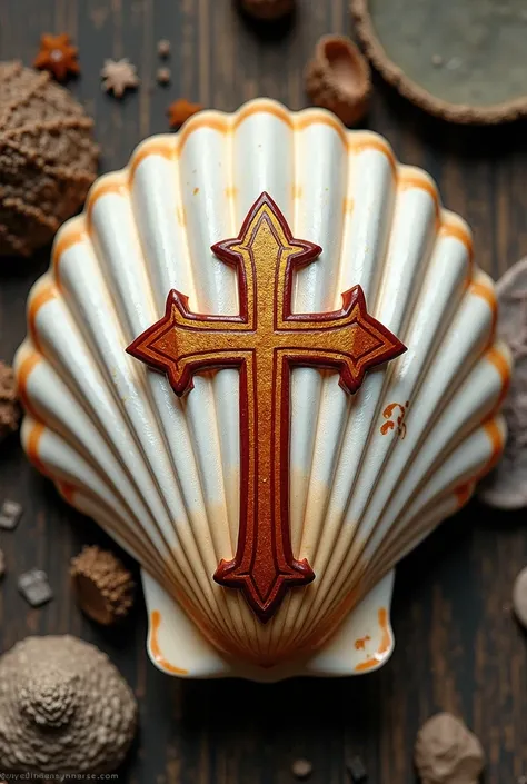 Scallop shell painted with the Franciscan Order logo