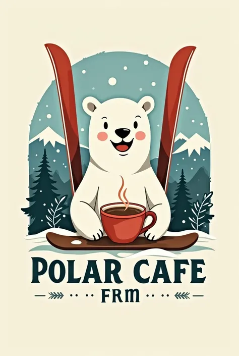 Logo « Polar Café »
Montagne enneigées café latte ours polaire ski