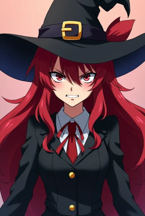 Anime, Witch, Smuggy Face, Angry, One girl, Red haired, Arrogant, Demanding face, not soft face, very angry, Empty eyes