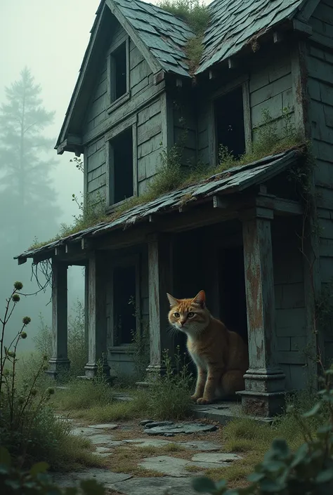 The Abandoned House
Visual: A dilapidated, old house with broken windows and a sagging roof, overgrown with weeds. A mother cat with a visibly pregnant belly peeks out from behind a corner.
Mood: Desolate and somber, with a sense of abandonment.