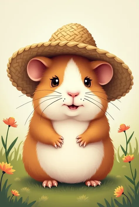 Create a picture of a guinea pig with a straw hat