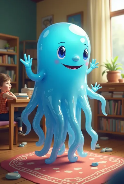 A blue jelly to eat while sitting down that is a teacher 