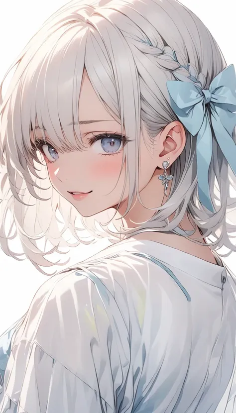 Short white hair, blush, Embarrassment