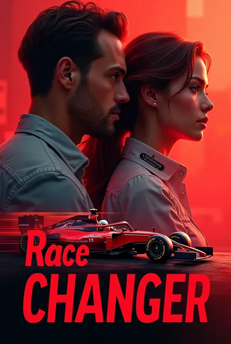 Book cover to romance about F1. Colors red. With title: The race changer