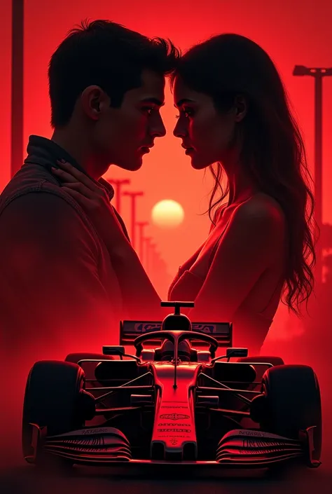 Book cover to romance about F1. Colors red. With title: The race changer. No faces shadow people