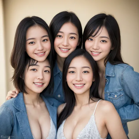 3 Japanese teen girls, triplets, (masterpiece:1.2) , (best quality:1.2) , (ultra-detailed:1.2) , 8K, Raw photo, realistic photo, Super realistic, Pale skin, shiny skin, detailed skin, detailed face, detailed eyes, detailed cloth texture, real person, photo...