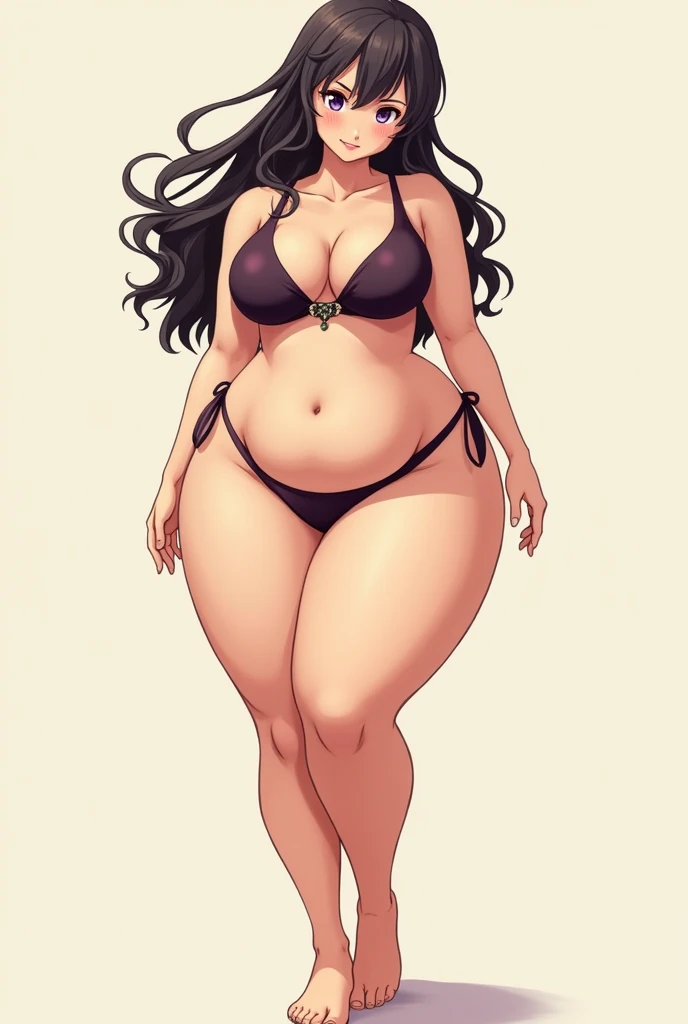 Make a fully clothed girl with big boobs and a very big butt and hips in anime style