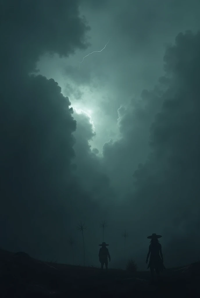 Create a surreal image of a very dark sky with slightly dark clouds, a sky like it&#39;s from a horror game 