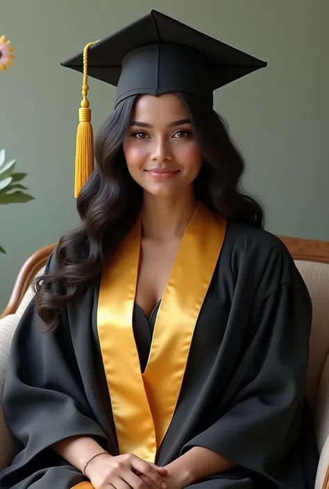  Wearing Academic regalia average wealthy sri lankan good beautiful average girl(hot big breasts and butt) sit in chair 