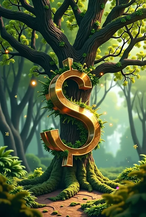 create a creative image with the Brazilian real symbol on the tree 