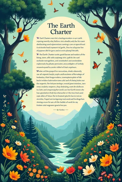 Create a poster to promote the Earth Charter and make everyone want to read it, place text elements in the image and get inspired by it: I. Respect and care for the community of life The passage emphasizes the need to respect the Earth and all the diversit...