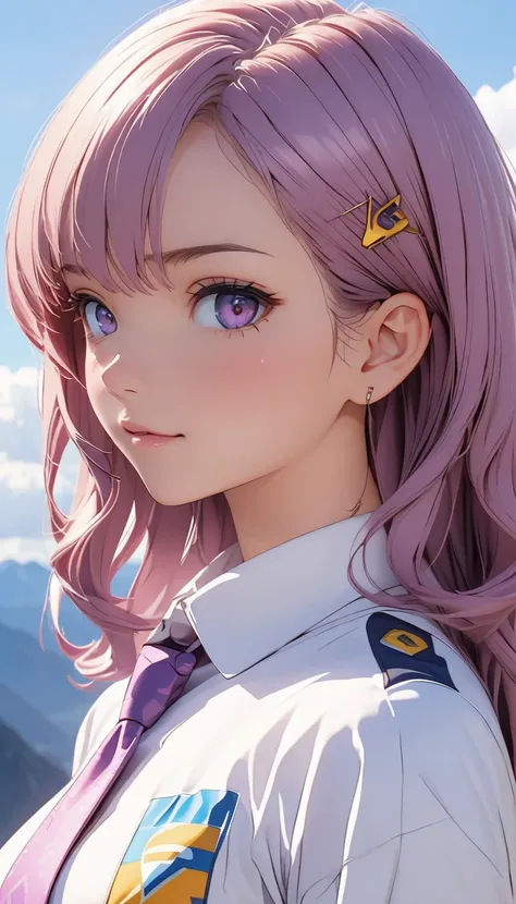 Close-up of a person with purple hair and a purple tie, Stylized anime, Anime Moe Art Style, Katana Zero video game characters, anime girl of the future, Portrait Anime Astronaut Girl, Portrait of a girl in the Knights of the Zodiac, Close up of a young an...