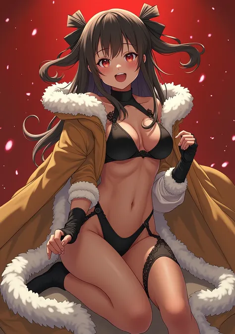 nsfw, Highest quality,masterpiece,8k,Anime Style One Girl,((Big Breasts:1.3)),orgasm,blush, Small Tits Sweat,mizuki yukikaze,Hair Ribbon, Black leotard, taimanin suit, One Piece Tan, Elbow hand pockets, Fur trim, Fingerless gloves, Frilled leotard, Thigh-h...