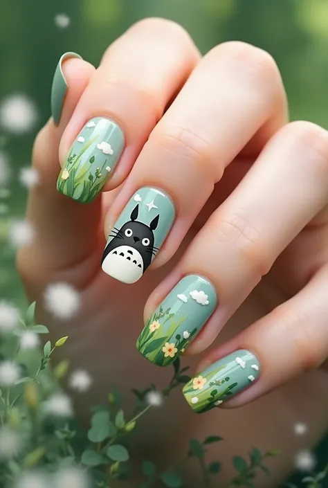 Kawaii Totoro Design Nails