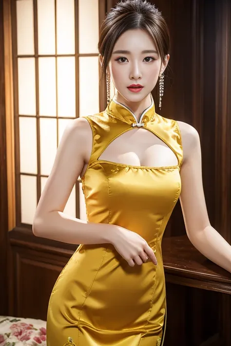 Best Quality, masuter piece, 超A high resolution, (Photorealistic:1.4), Raw photo, Professional Lighting, high-level image quality, high-detail, ​masterpiece、a 2 girl、qipao dress