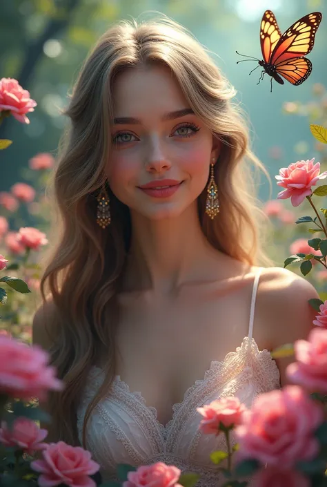  Secret Garden、Lots of colorful butterflies々is flying、One person, solo, Long Hair, smile, High resolution, masterpiece, Anatomically correct, 最高quality, detail, 高いdetail, 高quality, quality, Very detailed, とてもLong Hair, Large Breasts, Earrings, Purple eyes,...