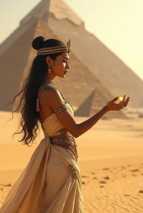 An eygption woman play with pyramids