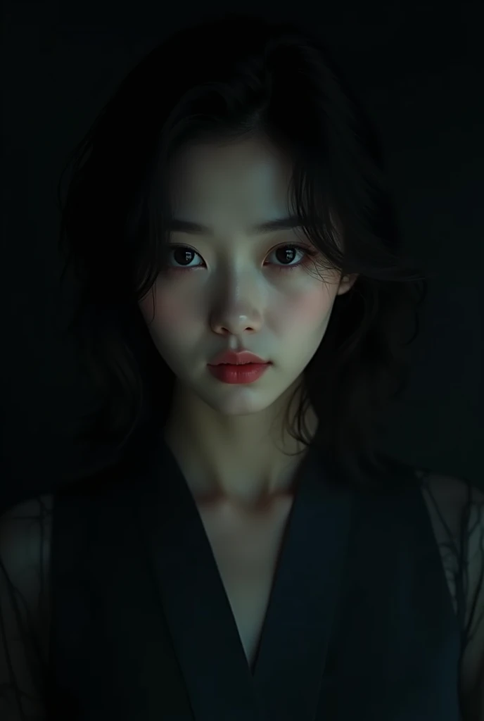 Dark image of a beautiful and delicate young Korean woman 