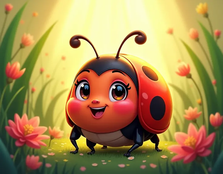 We need a single image of the ladybug cartoon with highlighted sunlights