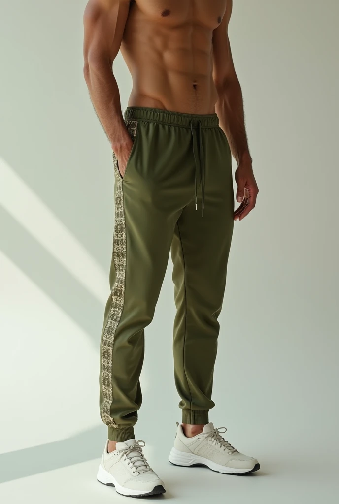 The indian men model wearing  trackpant colour olive  print- THE ZOVEN