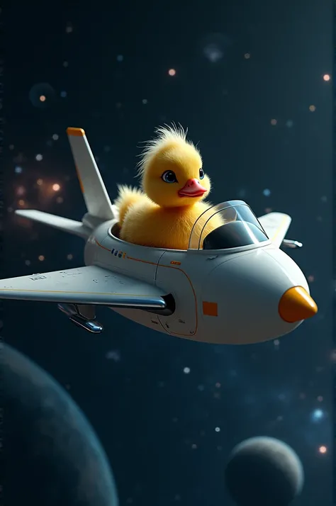 Duck traveling by plane in space 
