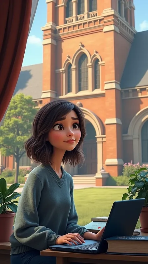 Create what the character Riley from Inside Out 2 would look like if she were in college