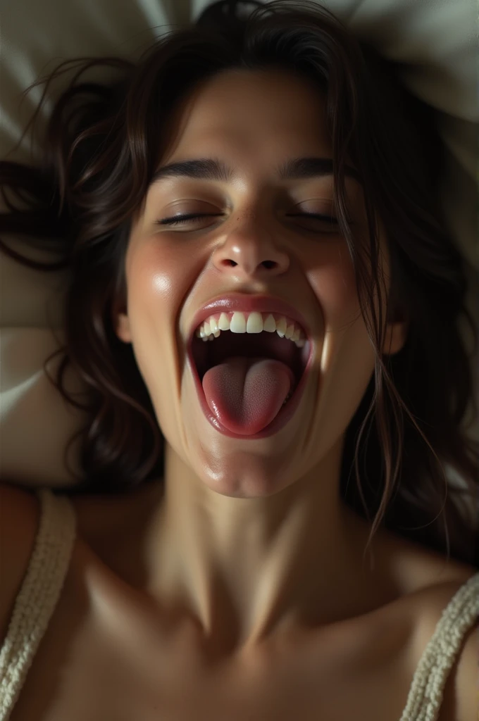 girl showing her tongue while having an orgasm