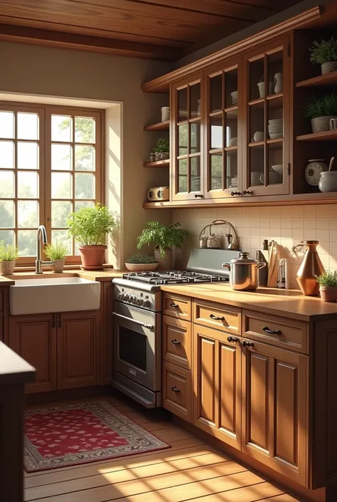 Traditional kitchen with counter
