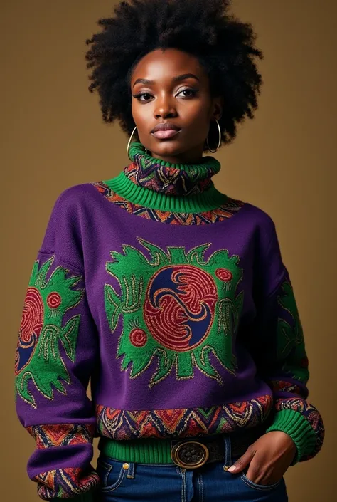 A breathtaking purple and green matte womens pullover inspired by african patterns 