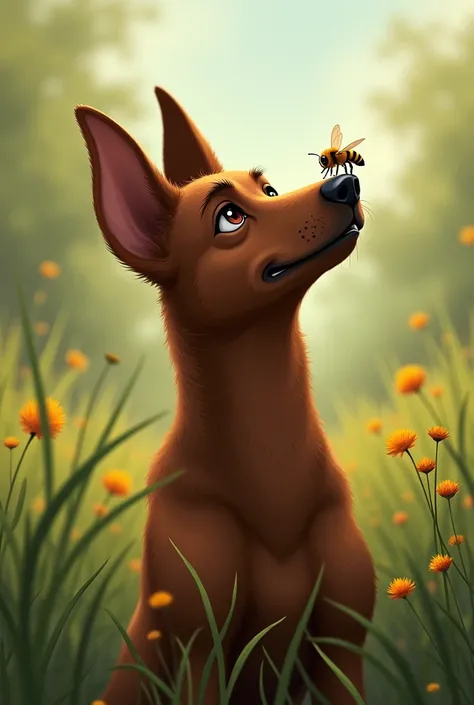 Australian Kelpie dog with a bee on its nose