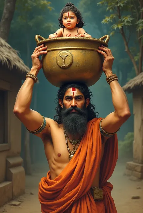 Basudev carrying little krishna in head in bucket