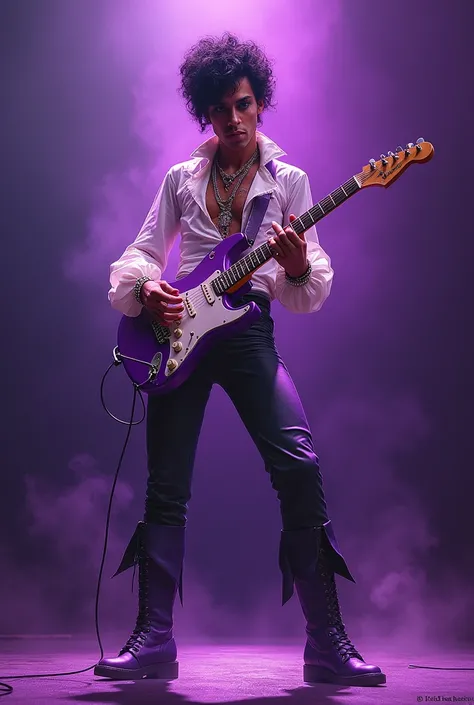 Prince Rogers Nelson in purple rain playing guitar