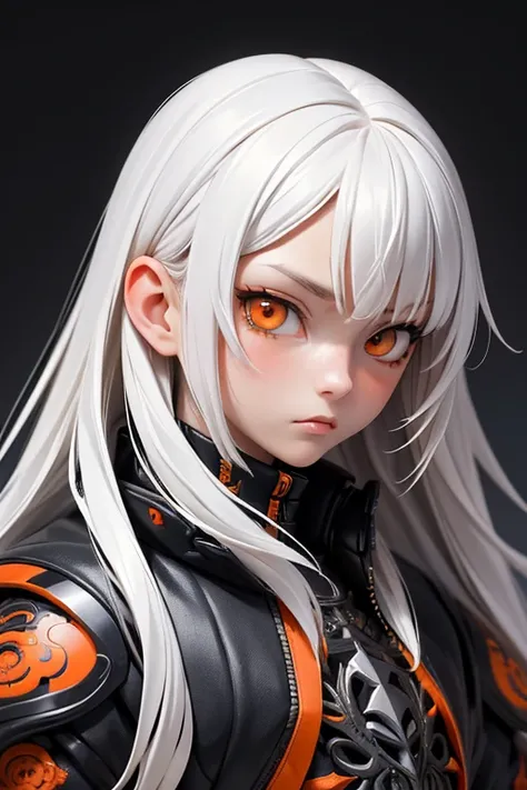 style of Tsutomu Nihei,(incredibly absurdres, (high resolution:1.18), intricate detail, (masterpiece:1.1), (highest quality:1.1), absurdres),(1girl, portrait, white hair, orange eyes, long hair, detailed eyes),