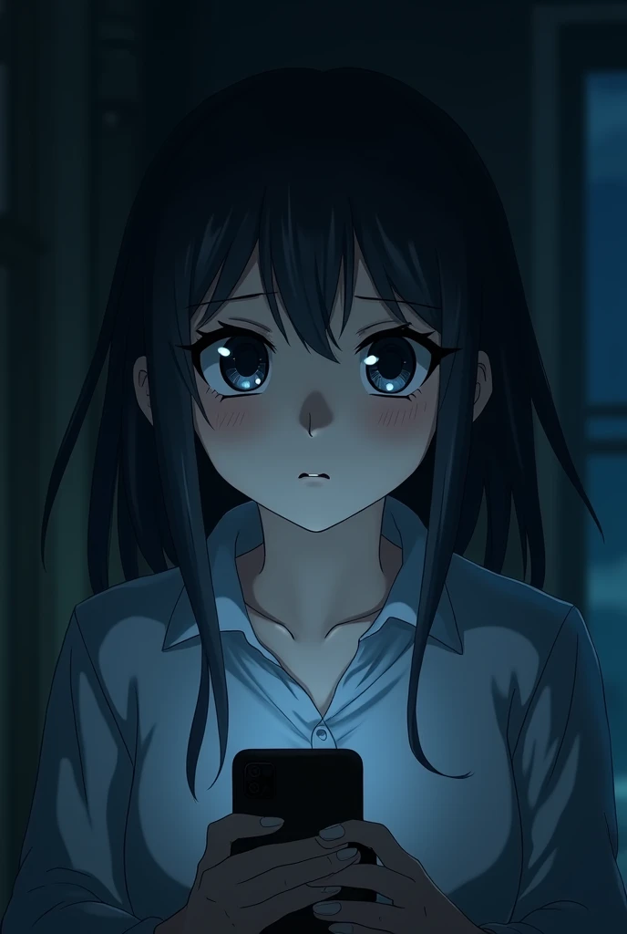 In the dead of night, a young woman named Emily received a strange call on her phone. The caller ID showed "Unknown," but the voice on the other end was her own. In anime