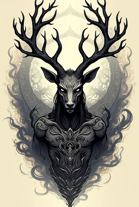 Anhangá art for tattoo with deer antlers 
