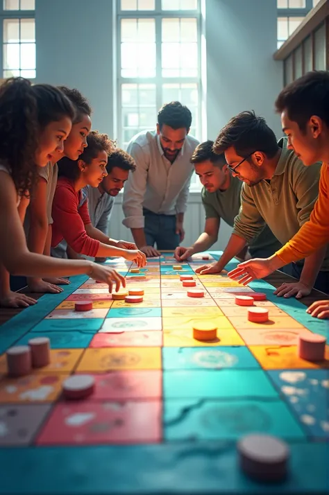 Large board where a group of people are participating 