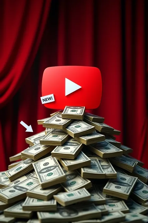 "A dynamic YouTube thumbnail featuring a large red YouTube play button in the center, sitting atop a pile of cash in the form of dollar bills. Above the icon, bold text reads 5 AI TOOLS in red and white, with a small NEW label in white on the side and a FR...