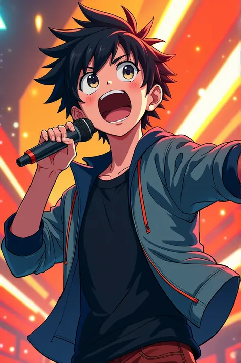 An anime boy singing a rap song 