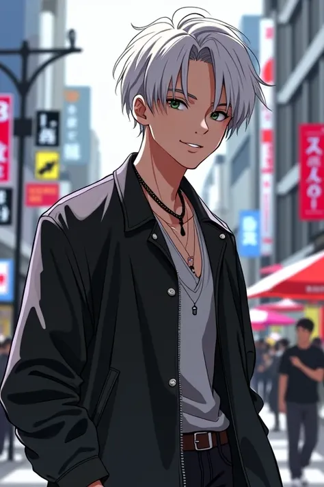 ((masterpiece)), (((best quality))), chromatic lighting,
colorized, white + black limited color palette, 
detailed concept drawing,
in Shibuya, street fashion, no weird object on his face,
portrait, 25yo 1guy, slender, wide pants, short white hair, black e...