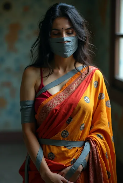 Duct tape gagged in saree