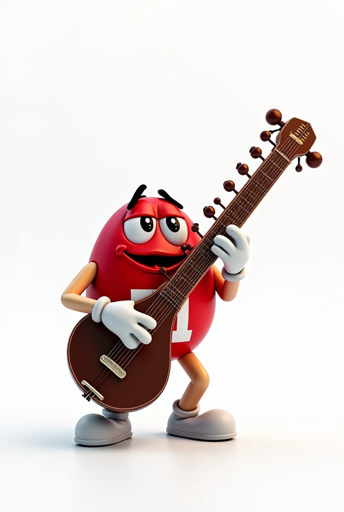 white background, red mm playing sitar