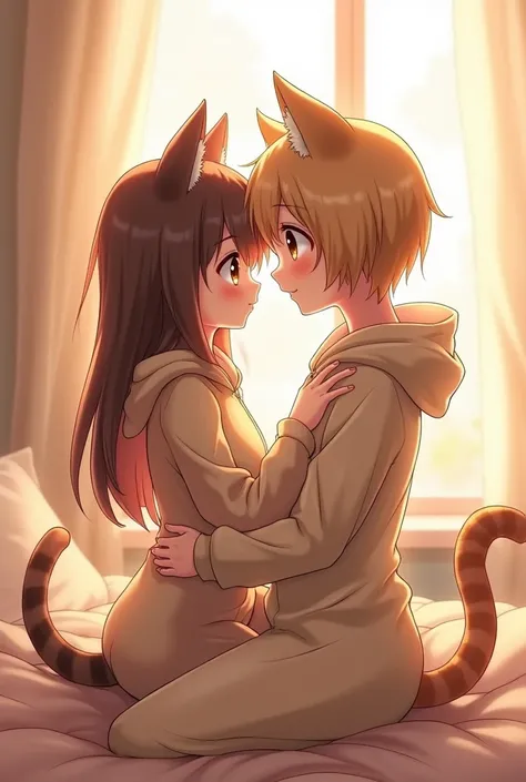 Anime couple hugging dressed as cats