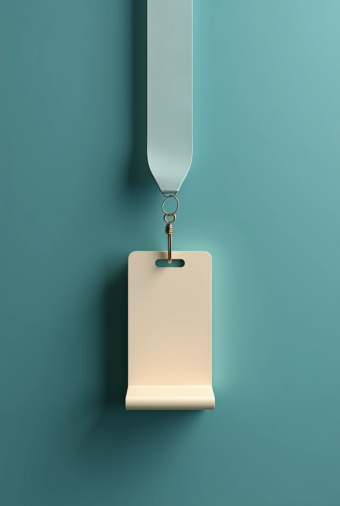 badge holder ribbon hanger, cream, with a dark cyan background 